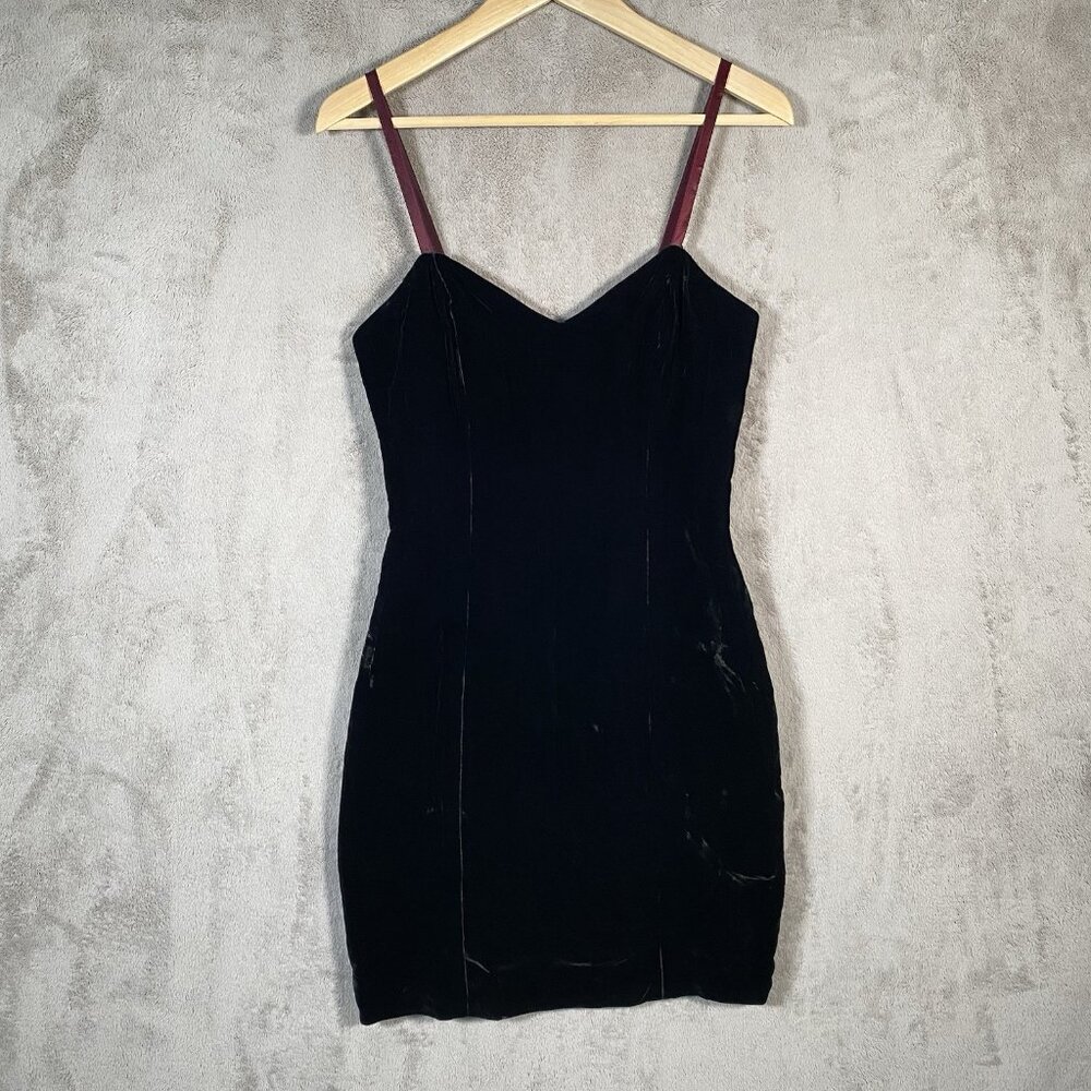 Vintage 90s Nicole Miller Black Velvet Dress 6 Sleeveless Mini Slip Grunge Indie - Picture 7 of 16